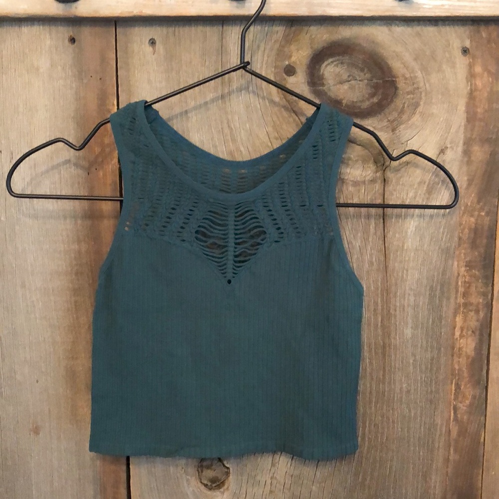 Free People Intimately Seamless Ribbed Sleeveless High Neck Bra Crop Green XS/S